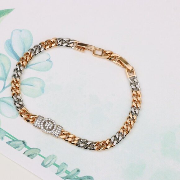 "Elegant Dual-Tone Rose Gold & Silver Bracelet with CZ Centerpiece, XPBL0838 - Picture 1 of 11